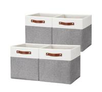 HNZIGE Fabric Storage Cubes 12x12 Cube Storage Bins, Set of 4, Decorative Cube Organizers Bins for Shelves with Handles,Foldable Bins for Cube Organizer Home Toy Nursery Closet(White Gray)