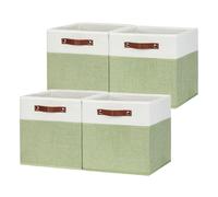 HNZIGE Fabric Storage Cubes for Shelves Set of 4 ,Storage Cubes Baskets 12 x12, Decorative Storage Bins Basket with Handles, Green Baskets for Organizing Home Nursery(Green White)