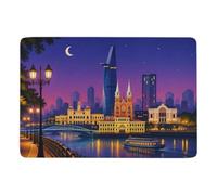 Ho Chi Minh City Skyline at Night Area Rug 150 x 100 cm, Soft Non Slip | Printed living room rug - fits easily beside beds and sofas; soft underfoot feel; for lounge and reading spaces