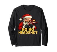 Ho Ho Headshot Funny Gamer Santa Christmas Design Long Sleeve T-Shirt