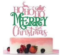 Ho Ho Ho Merry Christmas Cake Topper, Pink Santa Cake Decor, Merry Xmas Party Decor, Winter Christmas Holiday Party Decorations, Pink and Green Glitter