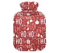 Ho Ho Ho Pattern Funny Christmas Water Bottle for Hot Water with Soft Cover, 1L Warmer Bag for Neck and Shoulder Pain Relief