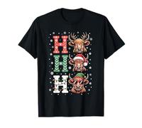 Ho Ho Ho Santa Reindeer Highland Cow Farm Animal Lover Xmas T-Shirt