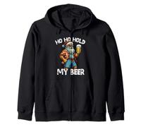 Ho Ho Hold My Beer Funny Santa Drinking Christmas in July Zip Hoodie