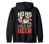 Ho Ho Hold My Beer Funny Santa Sunglasses Christmas Drinking Zip Hoodie