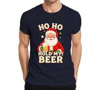 Ho Ho Hold My Beer Santa Claus Beer Christmas Gift Men's T-Shirt, navy, XXL