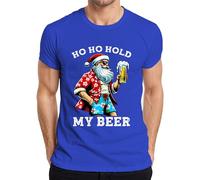 Ho Ho Hold My Beer Santa Claus Fun Hawaii Shirt Design Men's T-Shirt, blue, L