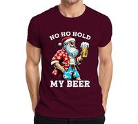 Ho Ho Hold My Beer Santa Claus Fun Hawaii Shirt Design Men's T-Shirt, burgundy, L