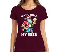 Ho Ho Hold My Beer Santa Claus Fun Hawaii Shirt Design Women's T-Shirt, burgundy, 3XL