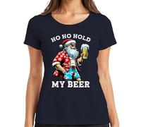 Ho Ho Hold My Beer Santa Claus Fun Hawaii Shirt Design Women's T-Shirt, navy, L