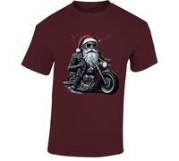 Ho Ho Hold On Cool Santa Biker Mens T-Shirt Xmas Sarcastic Funny Rider Maroon - X-Large