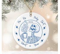 Ho Ho Holy Sh*T What A Year 2026 Ornament - Funny Skeleton Christmas Tree Decoration - Sarcastic Xmas Decor Gift for Friends - Exchange Keepsake Printed on Both Sides
