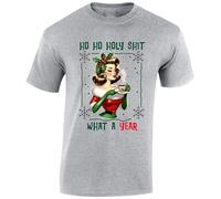 HO HO HOLY Shit What A Year Mens T-Shirt Sarcastic Holiday Retro Christmas Pin-Up Gift