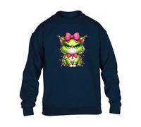 Ho Ho NO Grumpy Green Cat Mens SweatShirt Holly Christmas Jumper Funny Sweat Navy Blue - Small