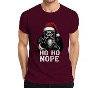 HO HO Nope Evil Santa Claus Middle Finger Candy Cane Men's T-Shirt, burgundy, L