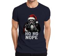 HO HO Nope Evil Santa Claus Middle Finger Candy Cane Men's T-Shirt, navy, XL