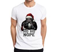 HO HO Nope Evil Santa Claus Middle Finger Candy Cane Men's T-Shirt, White, XL