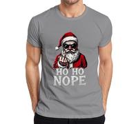 HO HO Nope Santa Claus Middle Finger Sarcastic Funny Men's T-Shirt, gray, M