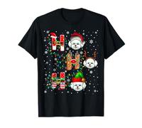 Ho Ho Santa Reindeer Hat Elf Matching Bichon Frise Dog Xmas T-Shirt