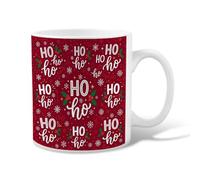 Ho Holiday Quote Holly Berries Christmas Ceramic Coffee Mug 11oz | Hand-lettered Typography, Drinking Cup, Winter Snowflake Accents, Seasonal Kitchen Decor, Festive Beverage Cup