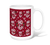 Ho Holiday Quote Holly Berries Christmas Ceramic Coffee Mug 15oz | Hand-lettered Typography, Drinking Cup, Winter Snowflake Accents, Seasonal Kitchen Decor, Festive Beverage Cup