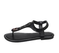 ho Ladies Clip Toe Beach Sandals Flat Sandals Comfortable Flip Flops Elastic Ankle Strap Roman Flat Non lip Vacation Travel Comfort Memory oam Cushion ohemian Thong Sandal (Black, 6)