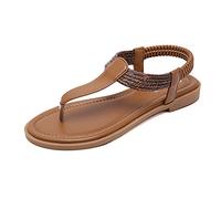 ho Ladies ressy Flip Flops Sandals Comfortable Fashion Toe Round Sandals Flip-Flop Breathable Walking Shoe Toe Post Comfort Part Wedding Vacation Summer Womens Elegant Flat Sandal (Brown, 9)