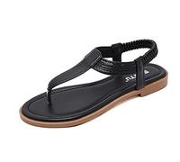 ho Ladies ressy Flip Flops Sandals Comfortable Fashion Toe Round Sandals Flip-Flop Breathable Walking Shoe Toe Post Comfort Part Wedding Vacation Summer Womens Elegant Flat Sandal (Black, 6)