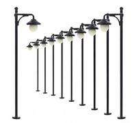 HO OO Gauge Lamp Posts 10pcs Adjustable Base Steel | Pre-wired for 3v system, includes 10 resistors for 9-18V use, safe for model train power supplies