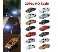 HO Scale Lighted Vehicle Set 1:87 for Train Scenery | Pre-wired 12V LEDs, series resistor included, 20mA current, direct connect, no extra parts needed