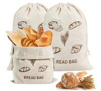 HO-SFSM Pack of 3 Linen Bags with Drawstring, Linen Bread Bags, Reusable Bags for Bread, Fruit, Vegetable Bags and Other Foods, 30 x 40 cm