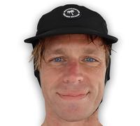 Ho Stevie! Floating Surf Cap with Chin Straps and Removable Neck Flap for Surfing, SUP, and Watersports, Black, S-L