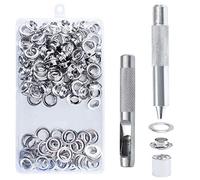 HO2NLE 100PCS Grommet Tool Kit 14mm Grommets Eyelets Kit Metal Tarpaulin Repair Kit Eyelet Punch Kit Grommet Setting Tool with Storage Box 3pcs Hole Punch Tool for Fabric Belt DIY Crafts(0.55inch)