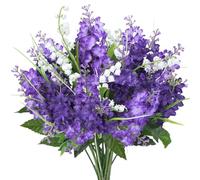 HO2NLE 10Pcs Fake Lilac Flower Bouquet Purple Flowers Artificial Hyacinth Mix Bush Campanula Faux Silk Flower Bulk Arrangements for Table Centerpieces Home Kitchen Wedding Décor
