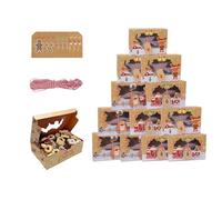 HO2NLE 12Pcs Christmas Cookie Boxes Kraft Paper Gift Treat Candy Boxes with Window Xmas Cake Cupcake Bakery Box with Twine String & Tags for Chocolate Sweets Holiday Xmas Party Favor Supplies