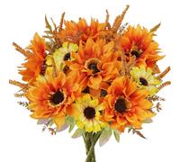 HO2NLE 6 Bundles Artificial Fall Flowers Silk Sunflowers Artificial Flowers Bouquet Dahlia Autumn Florals Arrangements for Decoration Sunflower Centerpieces for Tables Home Kitchen Thanksgiving