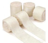 HO2NLE Cream White Silk Satin Ribbon, 40mm x 35 Yard Handmade Fringe Chiffon Ribbons for Gift Wrapping, Christmas Tree Halloween Thanksgiving Wedding Bridal Bouquet - Cream White Satin Gold Glitter