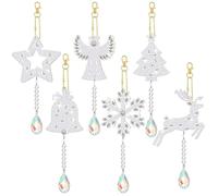HO2NLE Pack of 6 Diamond Painting Christmas Pendants Snowflake Christmas Tree Elk Star 5D Diamond Painting Key Ring Christmas Decoration for DIY Making Christmas Tree Window Hanging