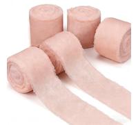 HO2NLE Pink Silk Satin Ribbon, 40mm x 35 Yard Handmade Fringe Chiffon Ribbons for Gift Wrapping, Christmas Tree Halloween Thanksgiving Wedding Bridal Bouquet - Pink Satin Gold Glitter