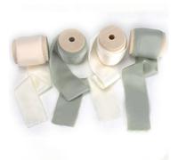 HO2NLE Silk Satin Ribbon 1.6 '' x 20 Yard Olive Green Set with Wooden Spool, Handmade Fringe Chiffon Ribbons for Gift Wrapping, Decorations, DIY Crafts, Wedding Bridal Bouquets