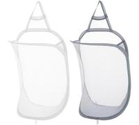 HoAhaMay 2 pieces Wall-mounted laundry basket, pop-up laundry basket, foldable mesh laundry storage basket, suitable for home, hotel, travel, camping, bathroom (white, grey)