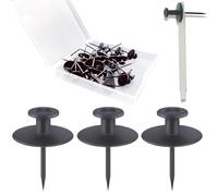 Hoaisun 30 PCS Push Pins Picture Hanger Hooks, Double Headed Nails Push Pin for Wall Hanging Picture, Decorative Small Hook Pins for Drywall Cork Board Home Office Photo Decor (Black) (NBZ-002P)
