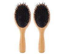 hoaker 2 Pcs Brush Boar Bristle Hair Brush with Nylon Pins Bamboo Paddle Detangler Brush Detangling Adding Shine Brushes Daily