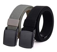 HOANAN 2-Pack Elastic Stretch Belt, Men’s All Size No Metal Nylon Tactical Hiking Belt, Blackgrey, Fit up to 62"