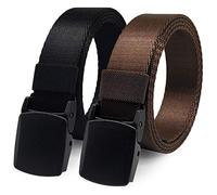 HOANAN 2 Pack Military Nylon Belt, 1.25" Wide No Metal Webbing Tactical Web Belt, Type B-black + Coffee, 1.25" wide-waist below 40\