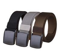 HOANAN 3-Pack Military Nylon Belts, 1.25" Wide No Metal Webbing Tactical Web Belt, TSA-Friendly Belt, 3pack-black+coffee+gray, 1.25"wide-waist below 48"