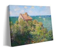 HOANGJUN Fisherman's Cottage on The Cliffs Poster Claude Monet Canvas Print Impressionist Coastal Landscape Wall Art Poster, Home Decoration Painting ; Frame; 12x18inch(30x45cm)