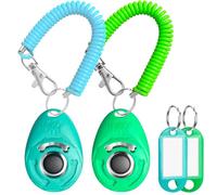 HoAoOo Dog Training Clicker with Coil Wrist Strap and Name Tags, Pet Training Clickers for Puppy, Cat, Potty, Bird, Horse, Pet, Trainer Training Tools, Behavior Aids (Green+Bluegreen)