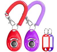 HoAoOo Dog Training Clicker with Coil Wrist Strap and Name Tags, Pet Training Clickers for Puppy, Cat, Potty, Bird, Horse, Pet, Trainer Training Tools, Behavior Aids (Red+Purple)