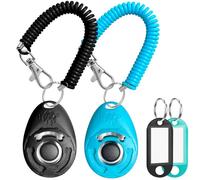 HoAoOo Dog Training Clicker with Coil Wrist Strap and Name Tags, Pet Training Clickers for Puppy, Cat, Potty, Bird, Horse, Pet, Trainer Training Tools, Behavior Aids (Black+Blue)